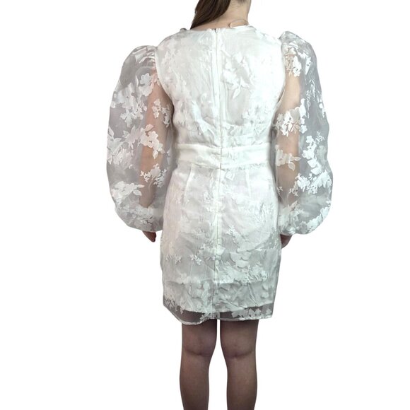 Lulus Dramatic Energy White Floral Burnout Balloon Sleeve Mini Dress Size Small - Picture 12 of 13
